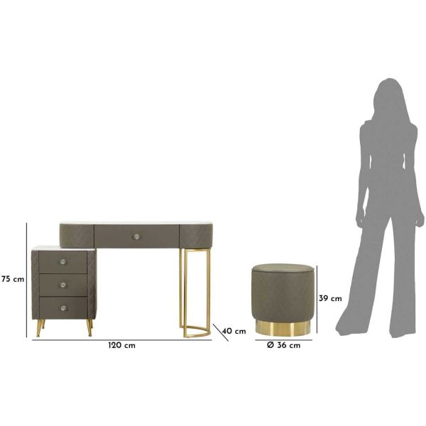 Coiffeuse effet matelassé avec tabouret Sharon - MAU-0454
