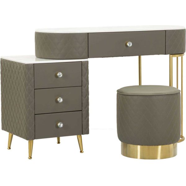 Coiffeuse effet matelassé avec tabouret Sharon