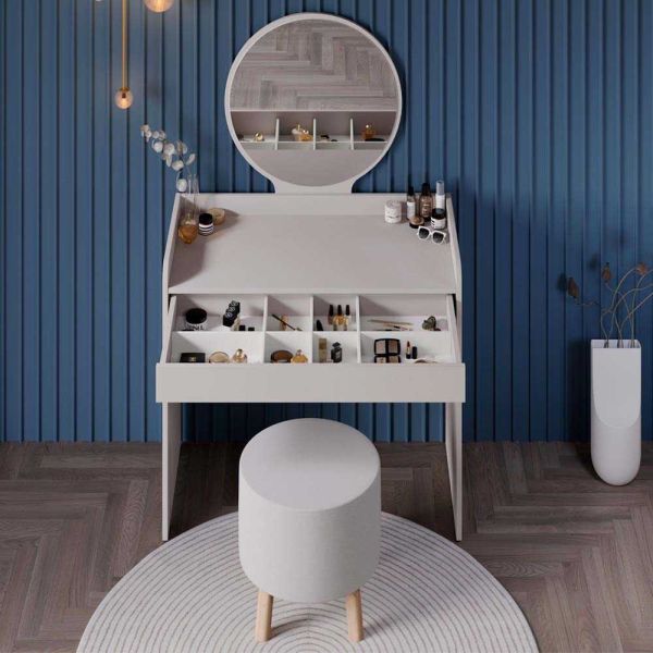Coiffeuse avec miroir et rangements Tiana - HANAH HOME