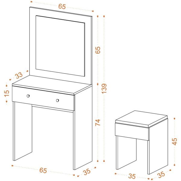 Coiffeuse avec miroir et tabouret Azura - ASI-0987