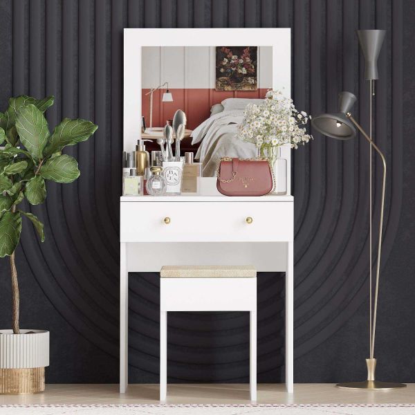 Coiffeuse avec miroir et tabouret Azura - HANAH HOME