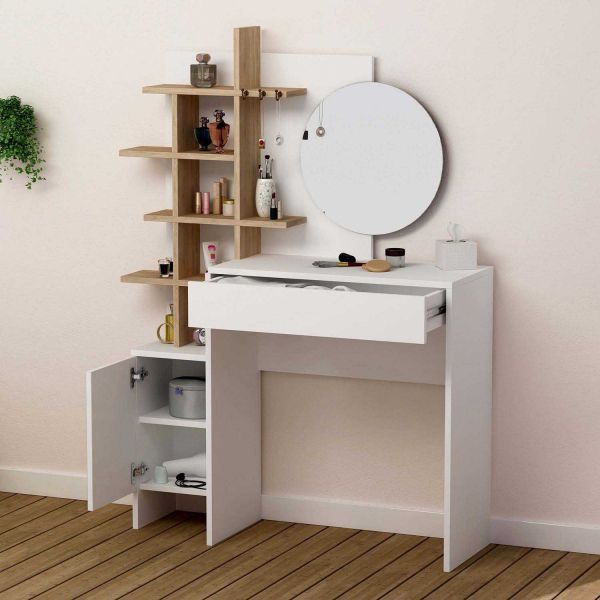 Coiffeuse avec rangement et miroir Mup - HANAH HOME