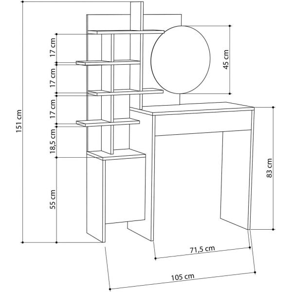 Coiffeuse avec rangement et miroir Mup - ASI-1552