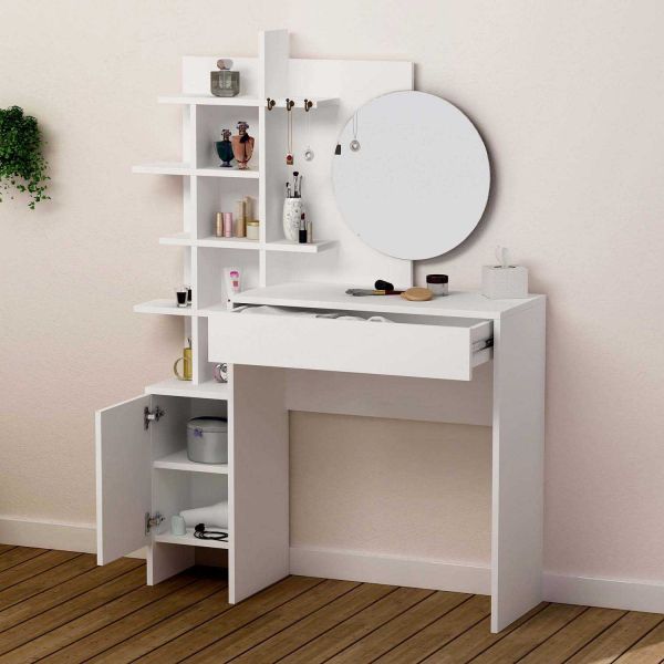 Coiffeuse avec rangement et miroir Mup - HANAH HOME