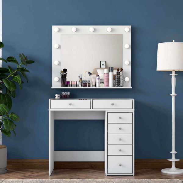 Coiffeuse avec rangements en aggloméré Bonnie - 8