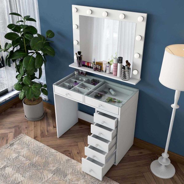Coiffeuse avec rangements en aggloméré Bonnie - HANAH HOME