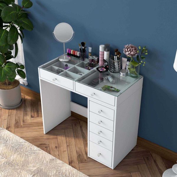 Coiffeuse avec rangements en aggloméré Bonnie - HANAH HOME
