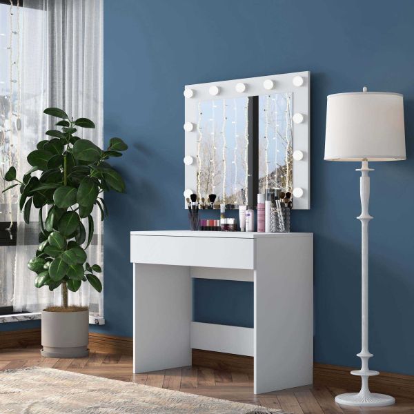Coiffeuse avec rangements er miroir Beauty - HANAH HOME