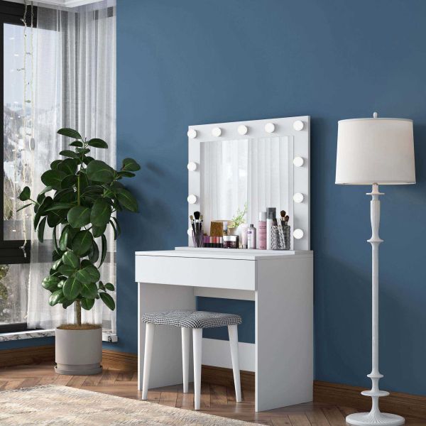 Coiffeuse avec rangements er miroir Beauty - HANAH HOME