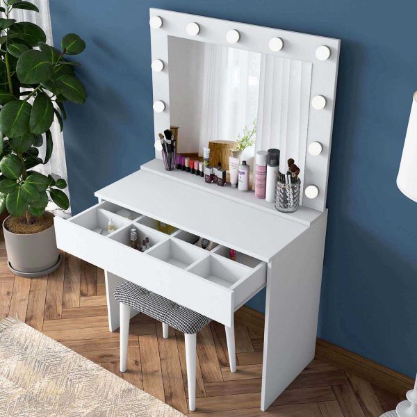 Coiffeuse avec rangements er miroir Beauty - HANAH HOME