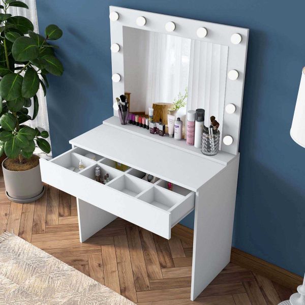 Coiffeuse avec rangements er miroir Beauty - HANAH HOME