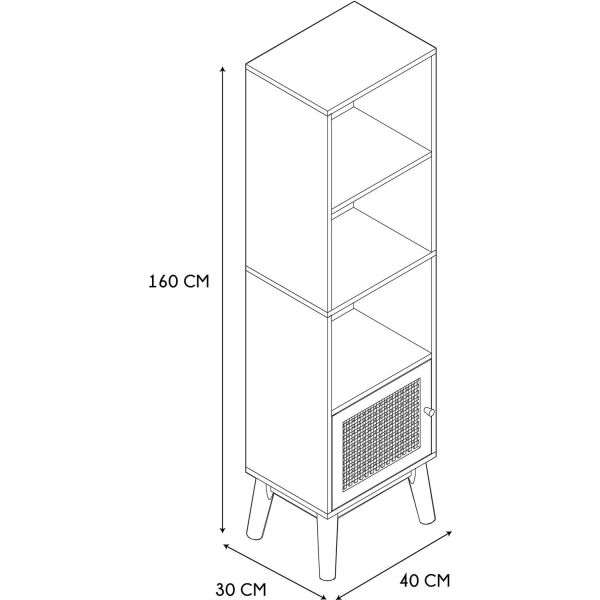 Colonne 1 porte 3 niches cannage et bois Bali - CMP-5044