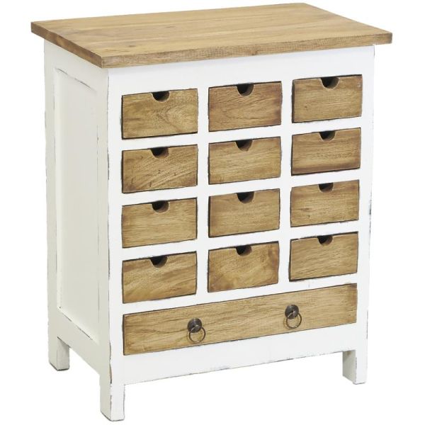 Commode 13 tiroirs en acajou naturel et blanc