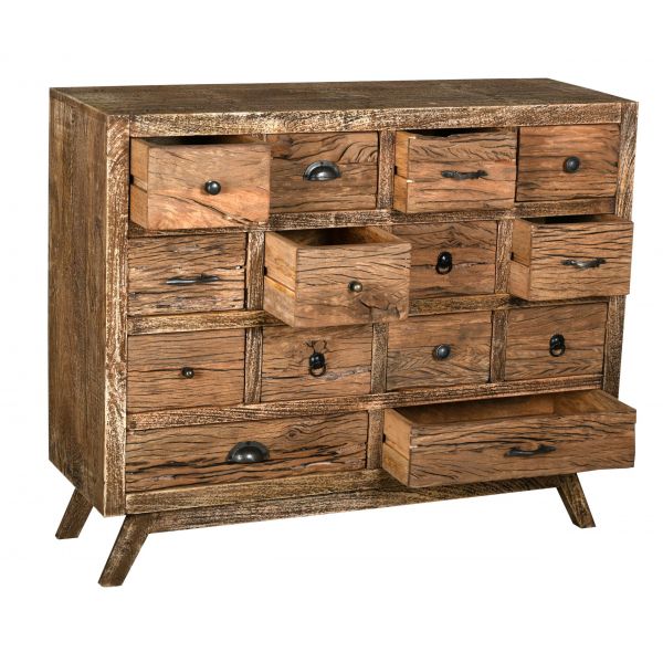 Commode en bois recyclé et métal 14 tiroirs - AUB-4239