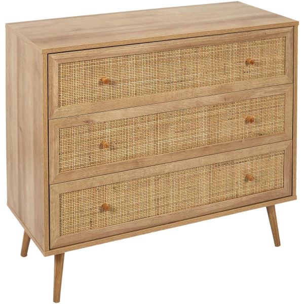 Set commode en bois 3 tiroirs et chevet 1 tiroir Bali - 6