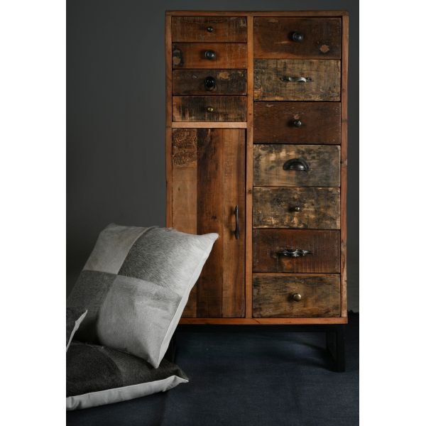 Commode haute en bois recyclé et métal - 605