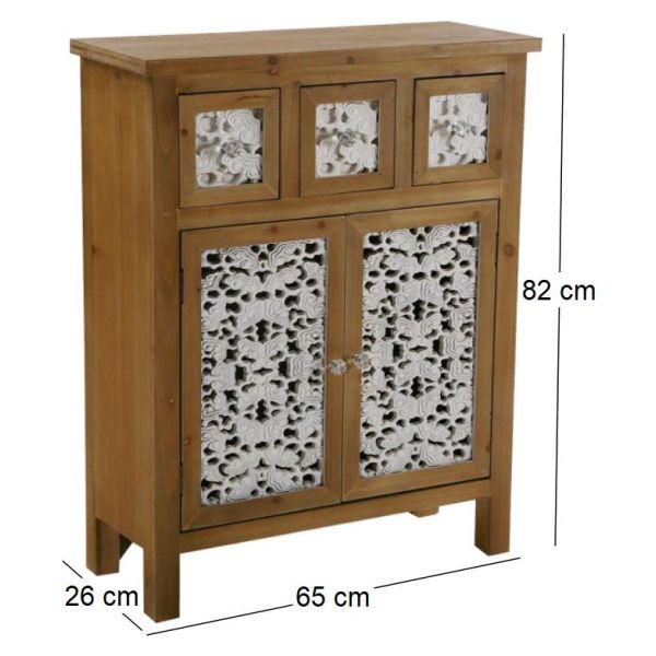 Commode de rangement en bois et blanc motif fleur Agnette - 6