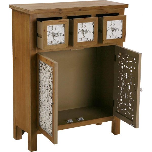 Commode de rangement en bois et blanc motif fleur Agnette - 119
