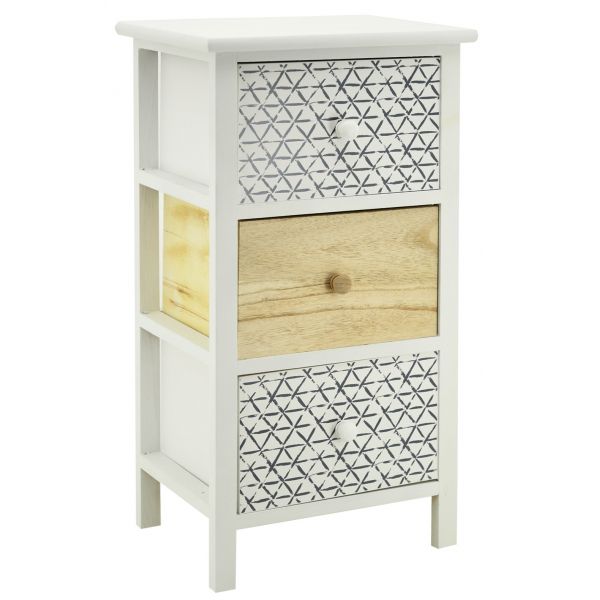 Commode en bois teinté blanc et naturel