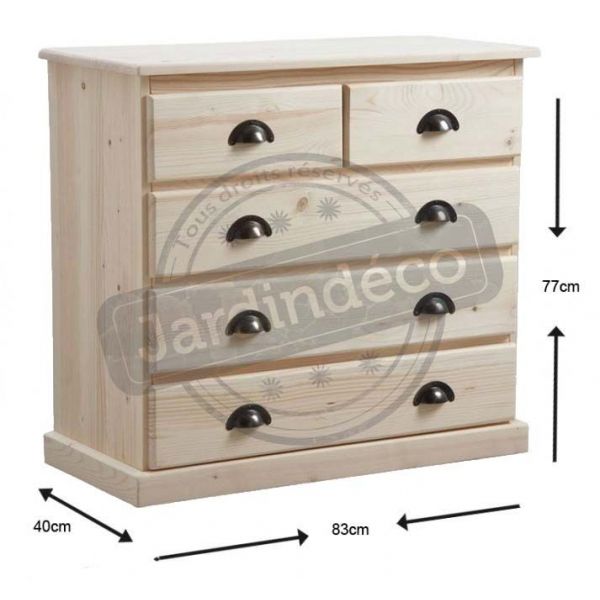 Commode 5 tiroirs en bois brut - AUB-0102