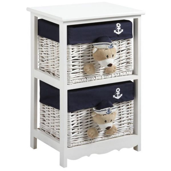 Commode 2 tiroirs en bois et osier Ourson