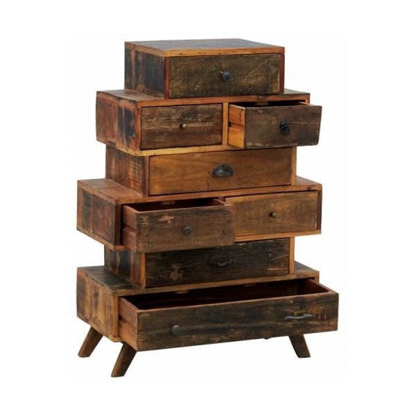 Commode 8 tiroirs en bois recyclé - AUB-4546