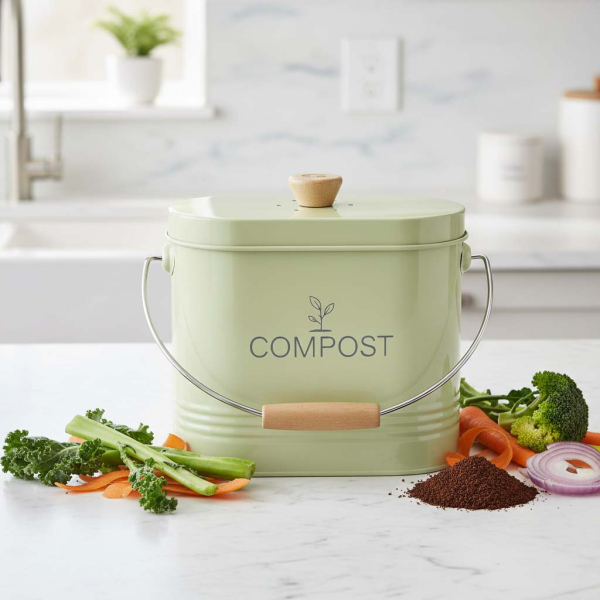 Composteur de cuisine ovale en métal avec filtre - GUILLOUARD