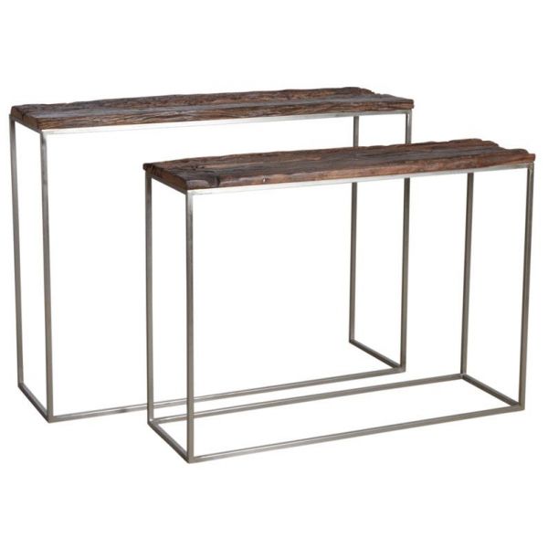 Console en acier patiné et bois massif (Lot de 2)