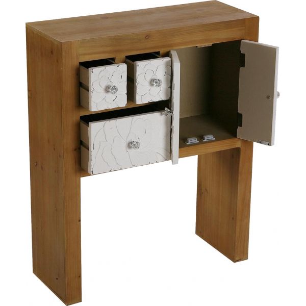 Console bois 3 tiroirs 1 placard blanc motif fleur Agnette - 189