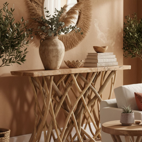 Console teck pied branchage Puzzle - Arthur - AUBRY GASPARD