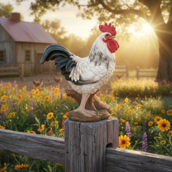 Coq blanc en résine 30 cm - 