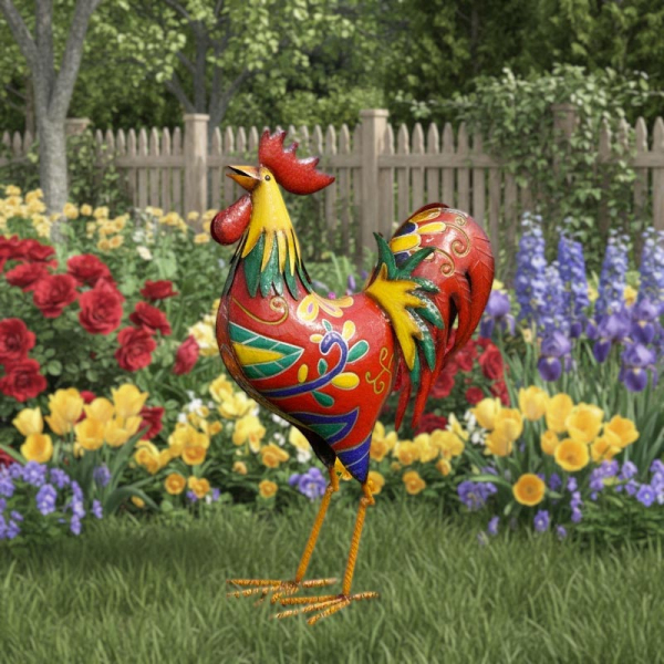 Coq en métal laqué multicolore - AUBRY GASPARD