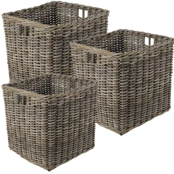 Corbeille en poelet gris (Lot de 3)