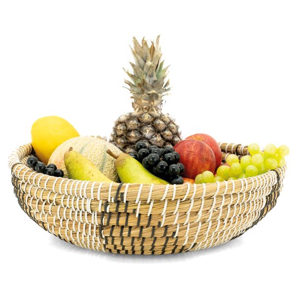Corbeille à fruits en jonc naturel et teinté - AUB-3851