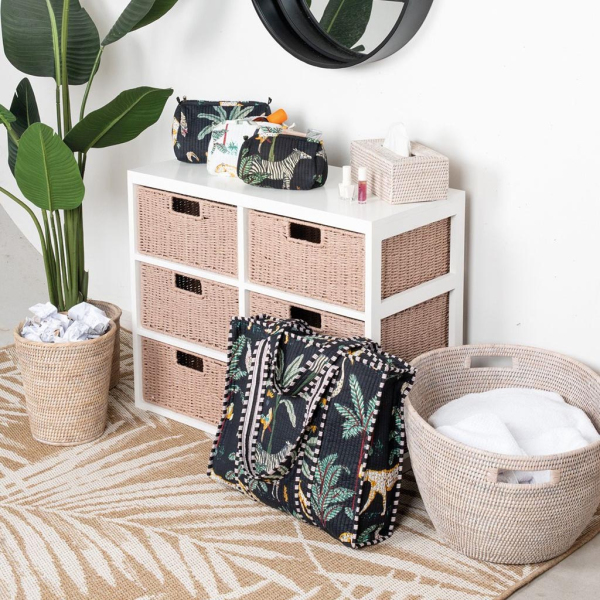 Corbeille à linge en rotin tressé patiné blanc - AUBRY GASPARD