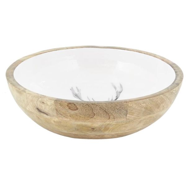 Corbeille ronde en manguier avec résine blanche décor Cerf - 34,90