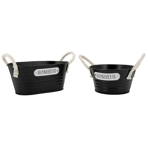 Corbeille ovale en métal laqué noir Bonheur - 8