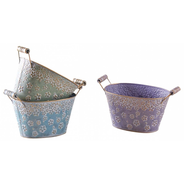 Corbeille ovale en métal motif fleurs 18 cm