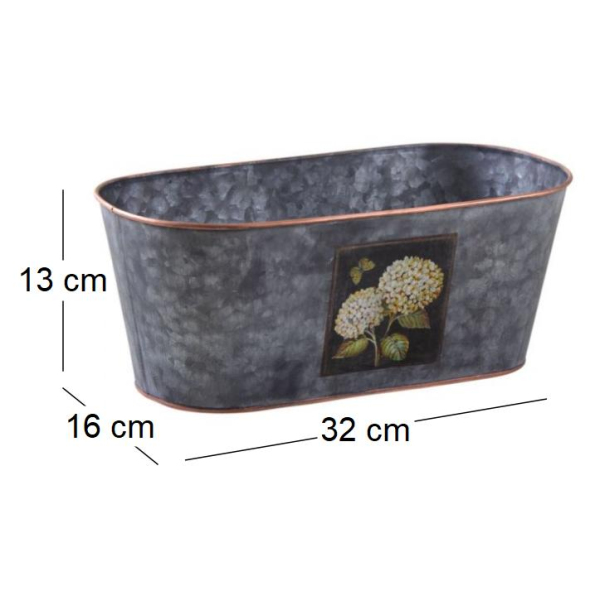 Corbeille ovale en métal patiné gris Hortensia - AUB-2779