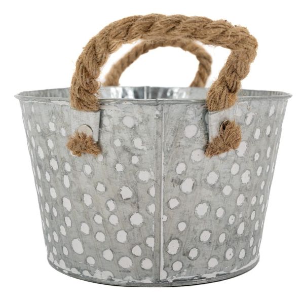 Corbeille ovale métal à pois blanc avec anses - AUBRY GASPARD