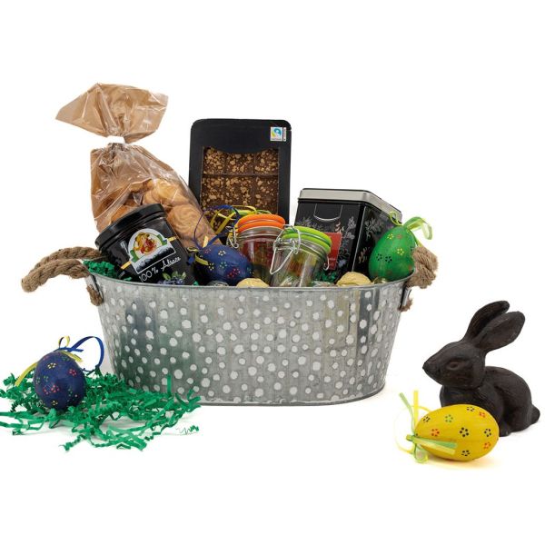 Corbeille ovale métal à pois blanc avec anses - 6