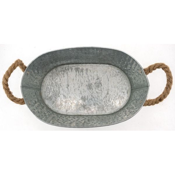 Corbeille ovale métal à pois blanc avec anses - AUB-2769