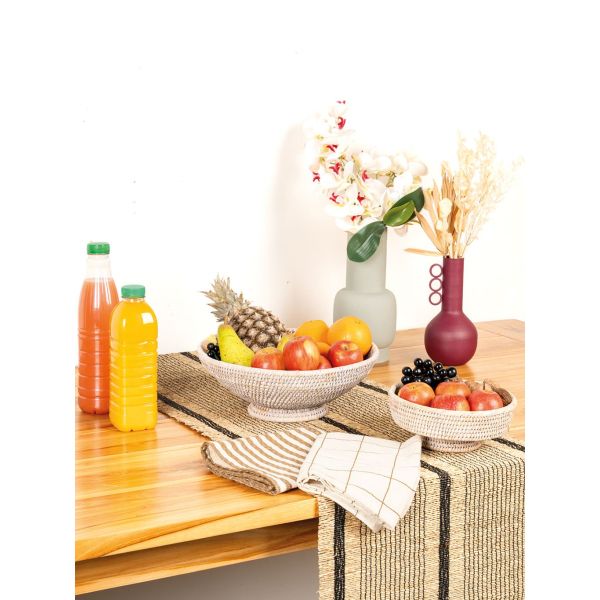 Corbeille sur pied en rotin blanc - AUB-5321