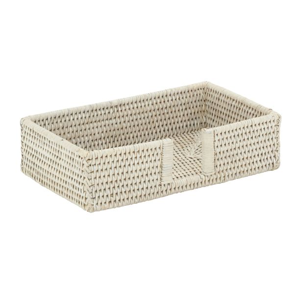 Porte-serviettes en rotin patiné blanc