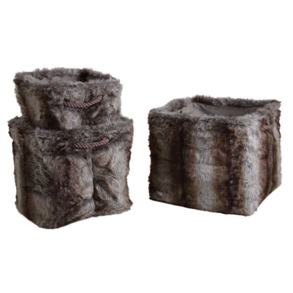 Corbeille de rangement carrée en fourrure synthétique (Lot de 3)