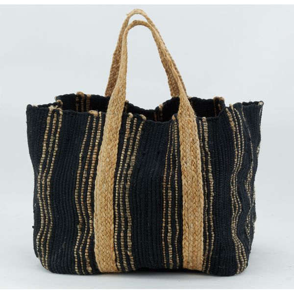 Corbeille de rangement en jute naturel et noir - AUB-5284