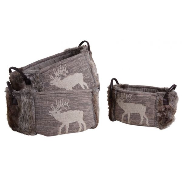 Corbeille de rangement ovale motif cerf (Lot de 3)