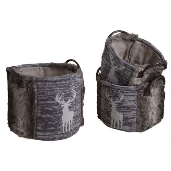 Corbeille de rangement ronde motif cerf (Lot de 3)