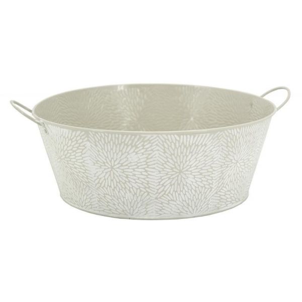 Corbeille ronde en métal laqué motif floral