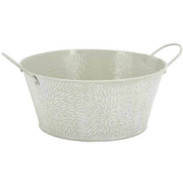 Corbeille ronde en métal laqué motif floral